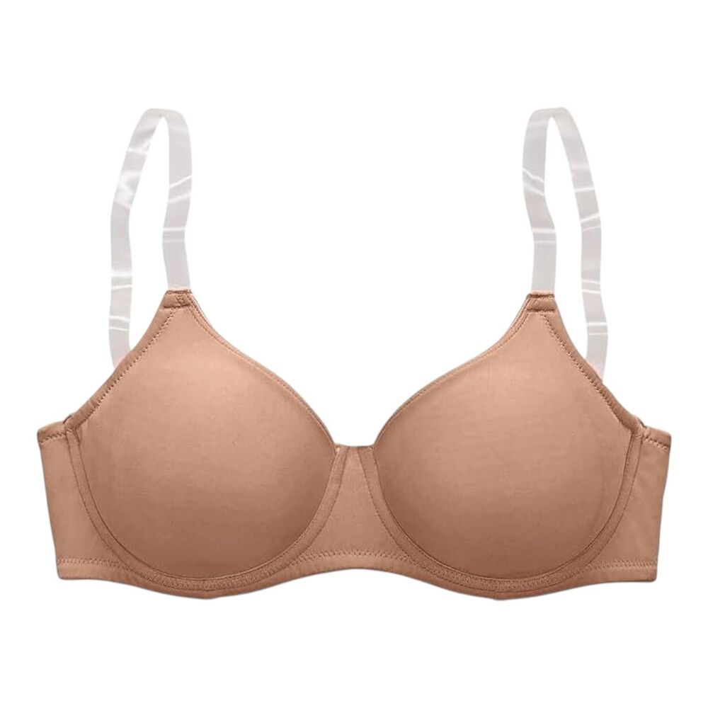 NWT LASCANA Clear Strap Underwire T-Shirt Bra X03017 36DD Beige Full Coverage
